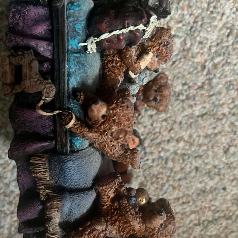 Gertrude gable collection bears playing on a bed
